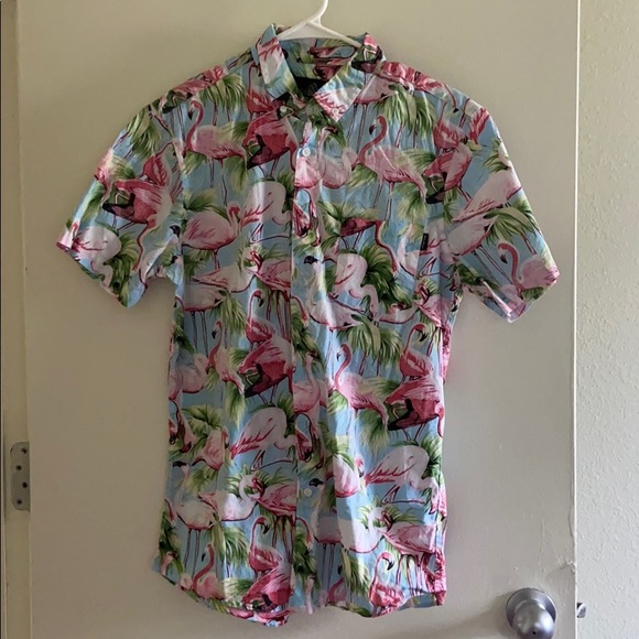 Men’s Flamingo Short Sleeve Button up - Picture 1 of 4